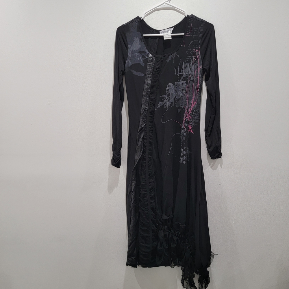 Dzhavael Black Long Sleeve Dress with Pink Details Sz Small